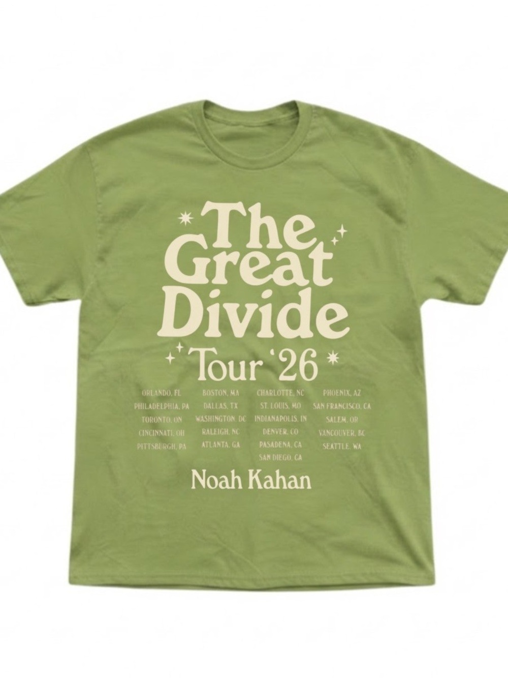 Noah Kahan The Great Divide Tour 26 Olive Green Gildan T-Shirt